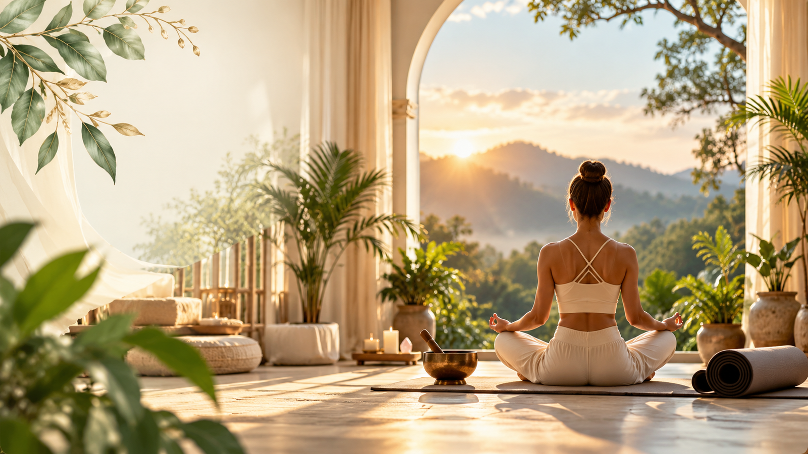 Peaceful meditation retreat at sunrise