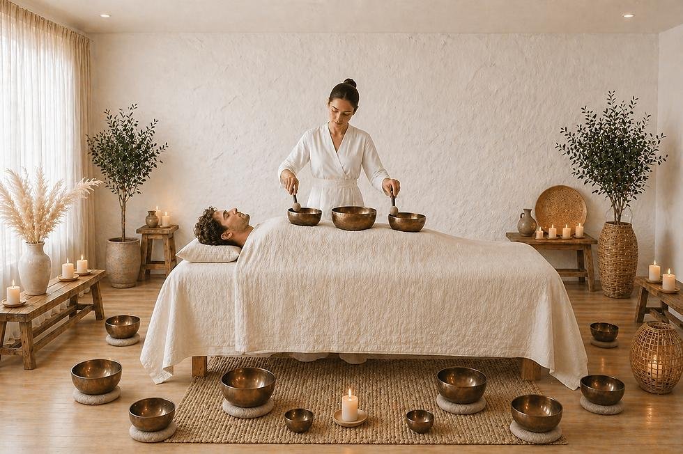 Sound healing session with singing bowls